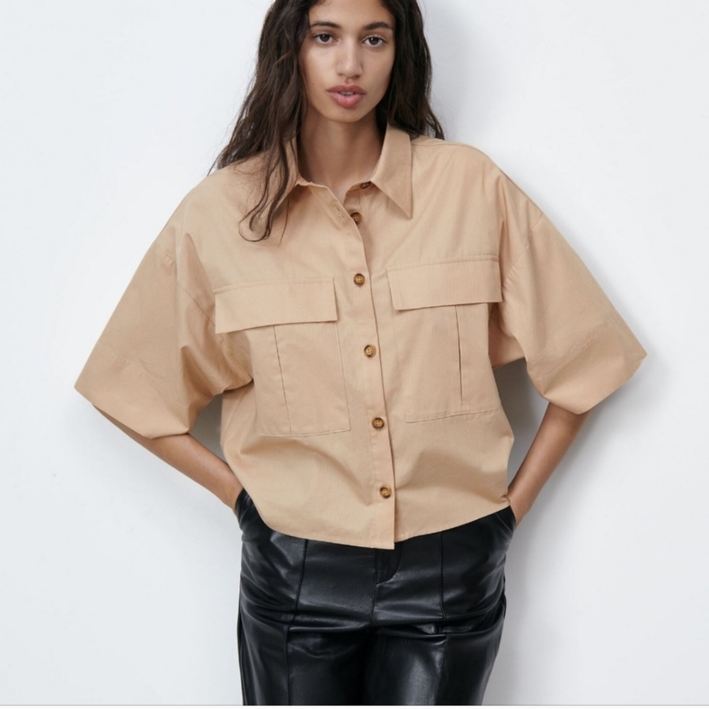 Zara Blokecore oversized poplin Cargo shirt, S